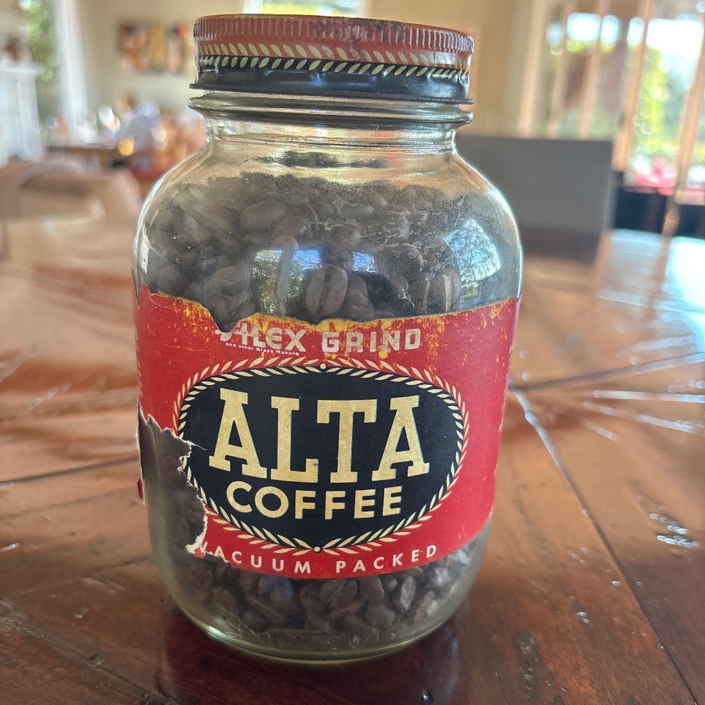 Vintage Alta Coffee grounds and jar